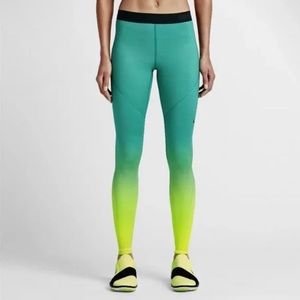 Nike Pro Hyperwarm Green Ombré Leggings